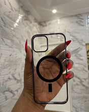 Load image into Gallery viewer, Luxury black  Transparent MagSafe phone case
