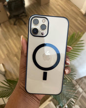 Load image into Gallery viewer, Blue  Transparent MagSafe phone case