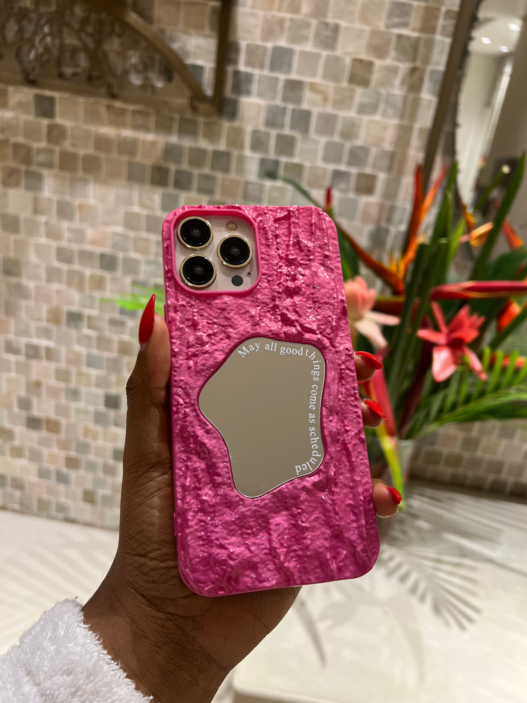 Gorgeous glossy pink  mirror case