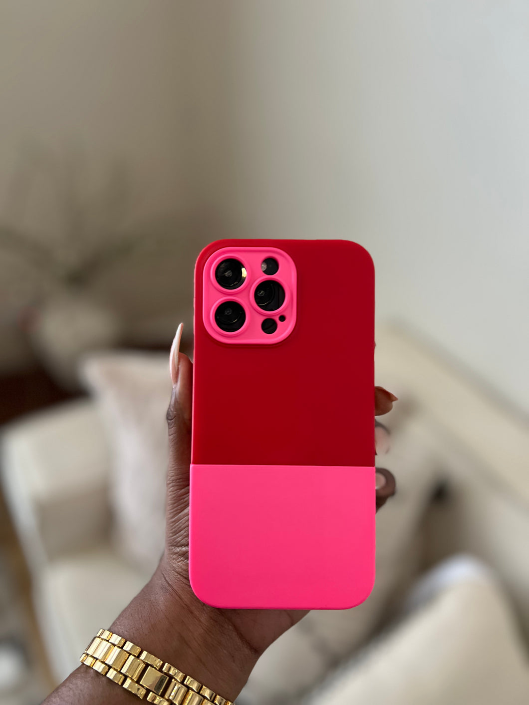Two Toned silicone case(Red and pink ) no