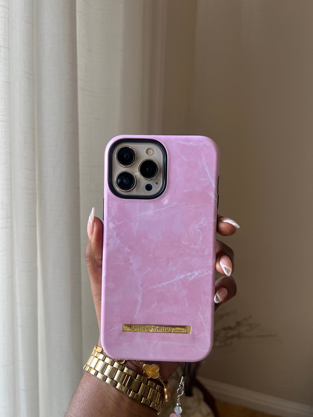 Luxury Shockproof pink marble phonecase only (The popsocket and charm are sold separately kindly pick Preferred combo).