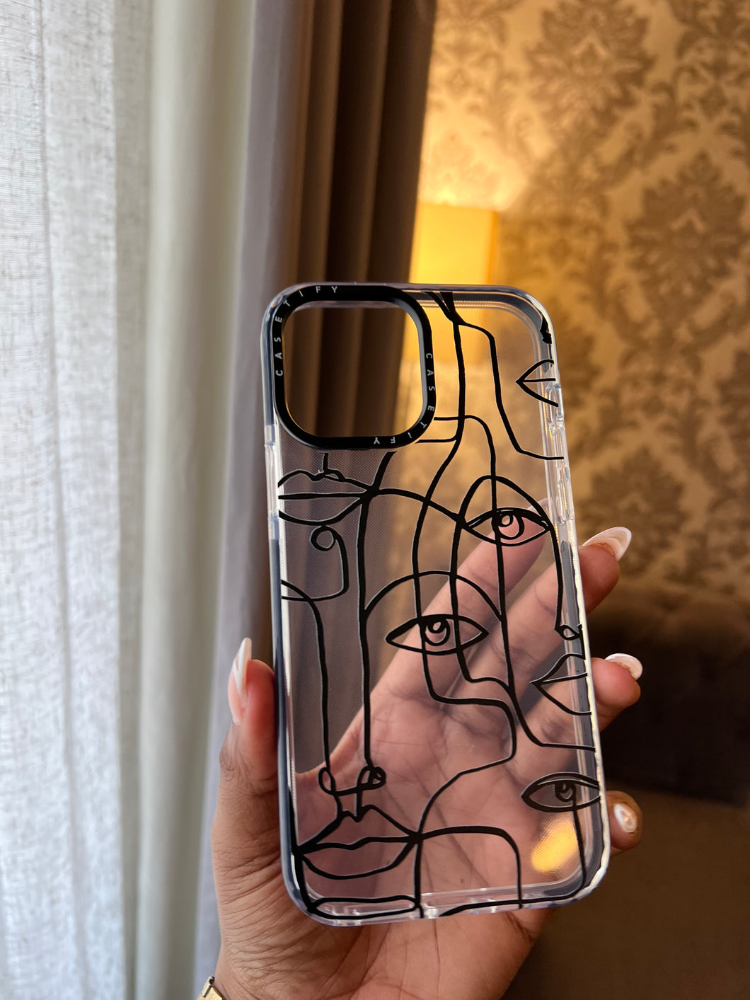 Transparent minimalist line art phone case is